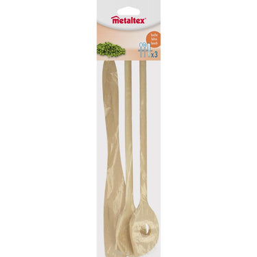 Metaltex beukenhouten spatel + 2 pollepels 27cm