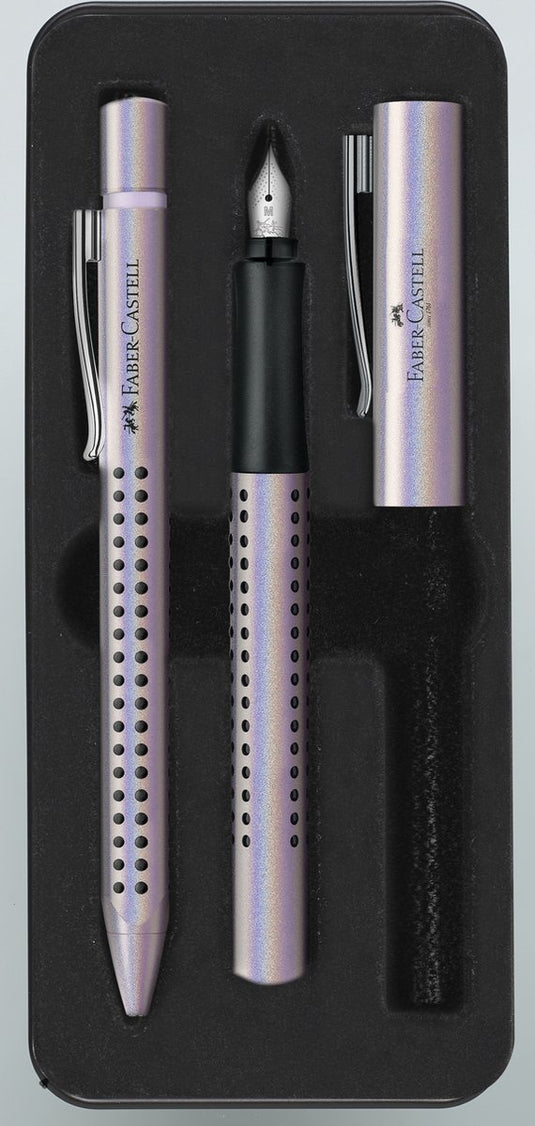 Faber-castell grip glam - schrijfset balpen en vulpen - in giftbox - kleur parel - fc-201533