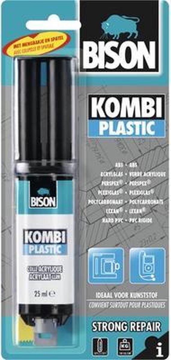 Load image into Gallery viewer, Bison kombi plastic blister 25 ml, super sterk, vullend, 2-componentenlijm, inclusief mengbankje en mengspatel, temperatuurbestendig van - 40°c tot + 120°c
