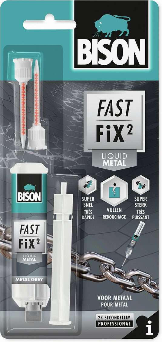 Bison fast fix² vloeibaar metaal 10 g, 2-componentenlijm, metaal, reparatie, vulcapaciteit tot 5mm