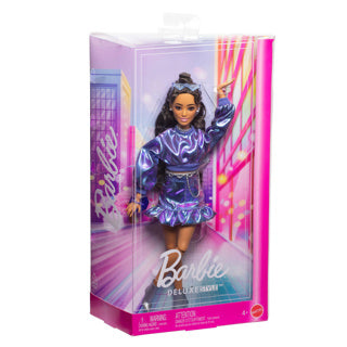 Load image into Gallery viewer, Barbie deluxe stijl pop - metallic blauw topje en rok
