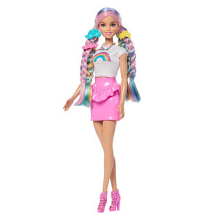 Load image into Gallery viewer, Barbie modepop met extra lang schitterend regenbooghaar en 12 stylingaccessoires

