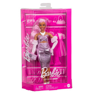 Barbie deluxe stijl - glanzende midi-jurk met ruches - pop