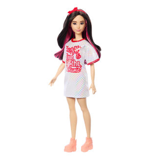 Barbie pop fashionista witte jurk donker haar | 3 stuks