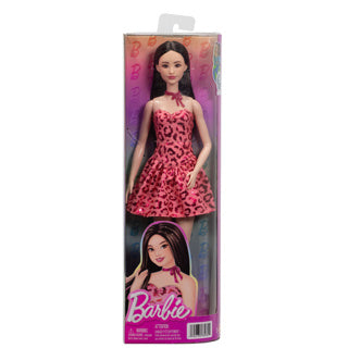 Load image into Gallery viewer, Barbie fashionistas - met roze jurk en luipaardprint - zwart haar - modepop
