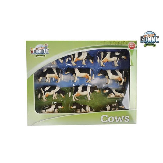 Kids globe koe 1:32 zwart wit liggend staand 12 st