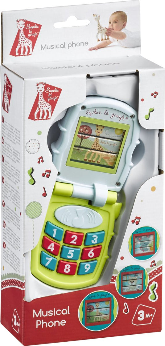 Sophie de giraf muziek telefoon - speelgoedtelefoon - babyspeelgoed - vanaf 3 maanden - 8x6.5x5 cm - in wit rood geschenkdoosje