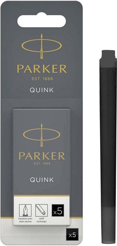 Parker lange vulpen inktpatronen | zwarte quink inkt | 5 vulpenpatronen (blister)