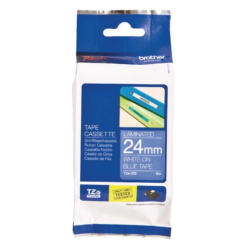 Brother labeltape tze555 wit, blauw 24mmx8m