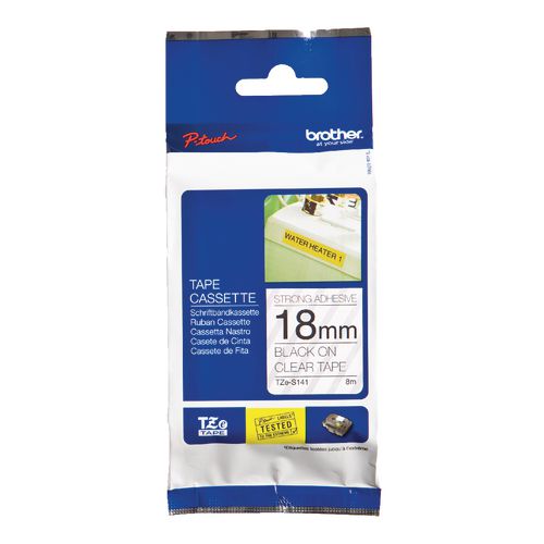 Extra klevende tape brother tzes141 18mmx8m zwart transparant