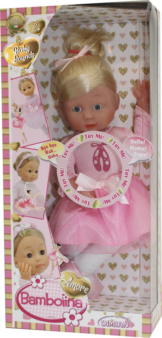 Dimian pop soft ballerina met babygeluidjes - amore - 35 cm.