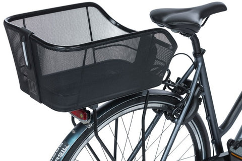 basil cento tech fiber wsl - bicycle basket - on the back - solid black