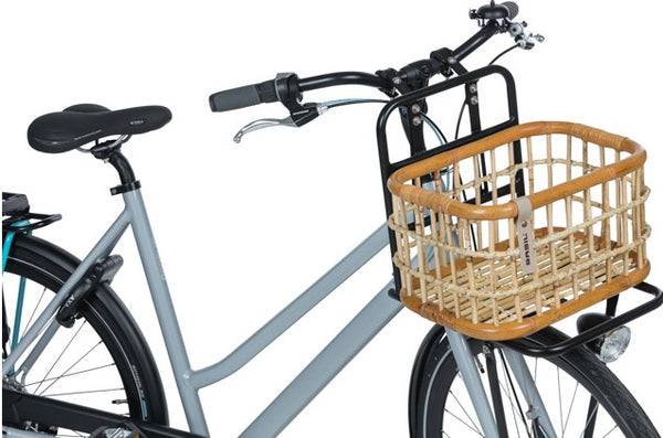 basil green life - rattan bicycle basket - medium - front natural brown