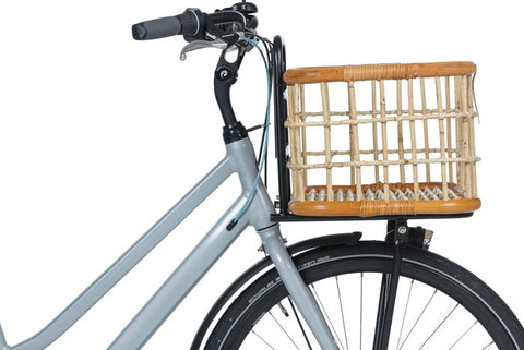 basil green life - rattan bicycle basket - large - front- natural brown