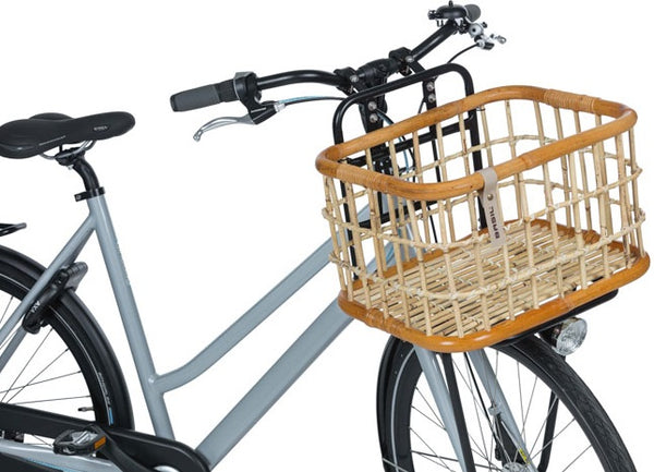 basil green life - rattan bicycle basket - large - front- natural brown