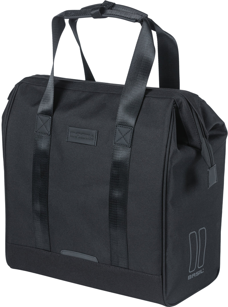Load image into Gallery viewer, Basil Grand fietsshopper - zwarte waterafstotende tas voor elektrische fietsen, 23L
