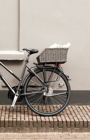 basil cento rattan look - bicycle basket - on the back -brown