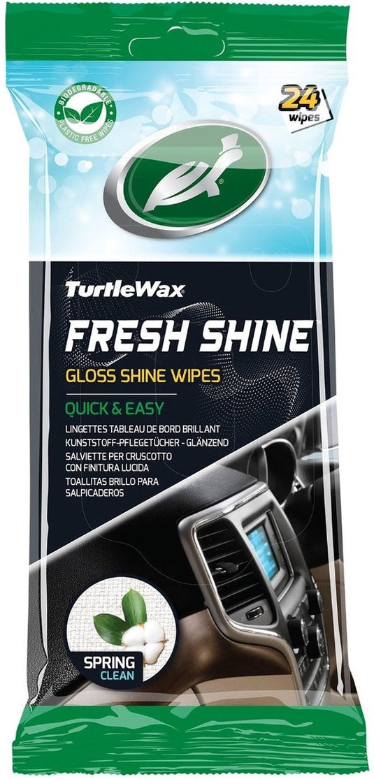 Turtle wax fresh shine gloss interieurreinigerdoekjes - superieure reiniging - voor alle interieur kunststoffen – antistatisch – glanzende finish – met spring clean geur - in hersluitbare verpakking - 24 doekjes