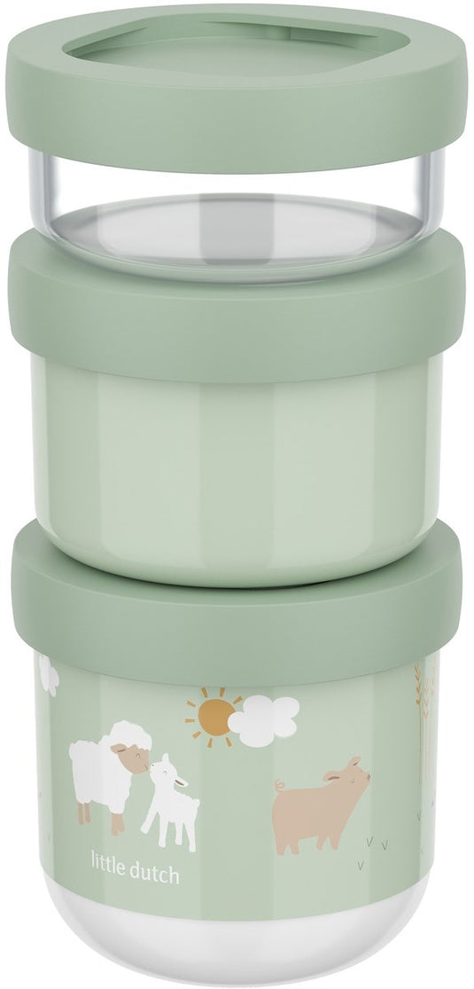 Mepal mio snackbox stack 3-delig little dutch - 550 ml - stapel zo veel als je nodig hebt - magnetron- en vaatwasmachinebestendig - little farm