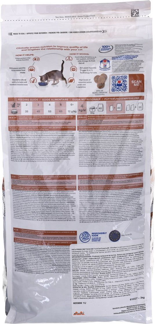 Hill's prescription diet k d kidney care - kattenvoer - kip - 3 kg - ondersteuning van de nierfunctie - dieetvoeding voor volwassen katten