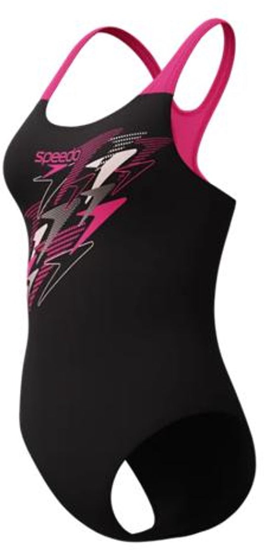 Speedo medley logo medalist 1 piece dames sportbadpak - kleurvast badpak dames - chloorbestendig zwempak dames - sportbadpak dames met medalist-rug - zwart roze - 44