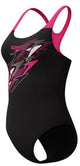Speedo medley logo medalist 1 piece dames sportbadpak - kleurvast badpak dames - chloorbestendig zwempak dames - sportbadpak dames met medalist-rug - zwart roze - 44