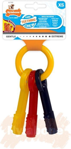 Flexi nylabone kauwbot - puppy kauwspeelgoed - sleutels met baconsmaak - x-small xs