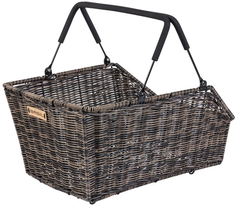 basil cento rattan look multi system - bicycle basket - on the back - brown