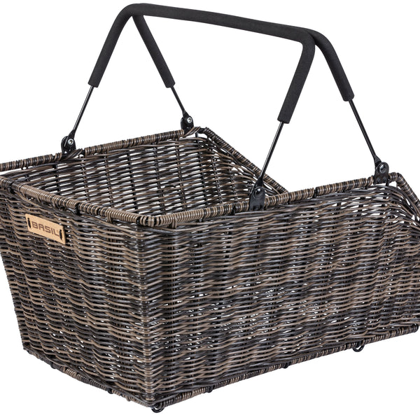 basil cento rattan look multi system - bicycle basket - on the back - brown