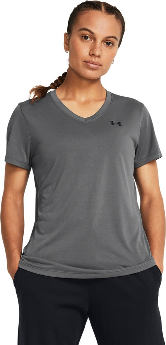 Under armour tech ssv- solid-gry dames sportshirt - castlerock - zwart