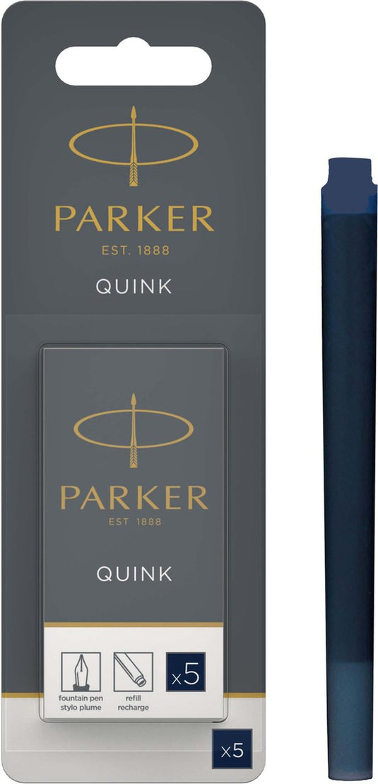 Parker lange vulpen inktpatronen | blauwzwart quink inkt | 5 vulpenpatronen (hangsell pack)