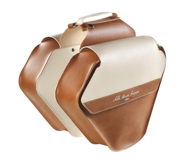 Monte Grappa Dubbele fietstas Fashion leer cognac creme