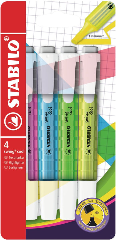 Stabilo tekstmarker swing cool 275 4 kleurenassortiment breed beitelpunt 4 stuk