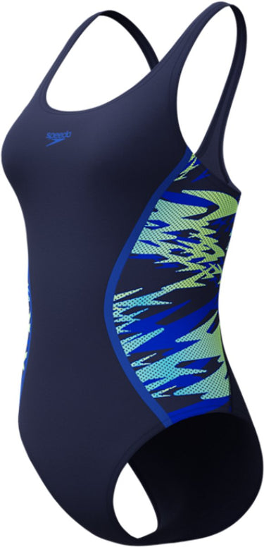 Speedo hyperboom muscleback dames sportbadpak - kleurvast badpak dames - chloorbestendig zwempak dames - sportbadpak dames met muscleback-rug - marine blauw - 42