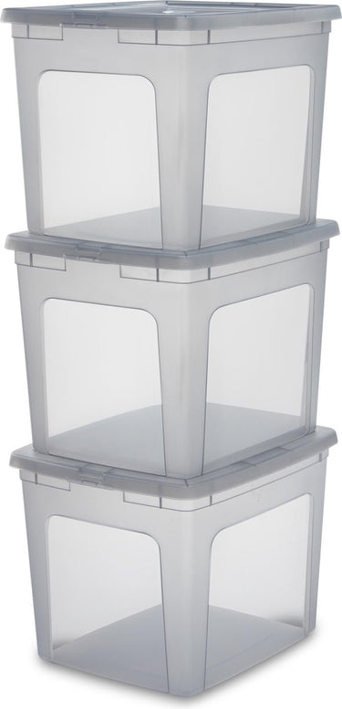Iris clearbox opbergbox - 30l - kunststof - grijs - set van 3