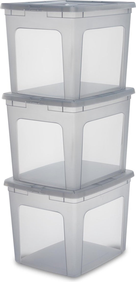 Iris clearbox opbergbox - 30l - kunststof - grijs - set van 3