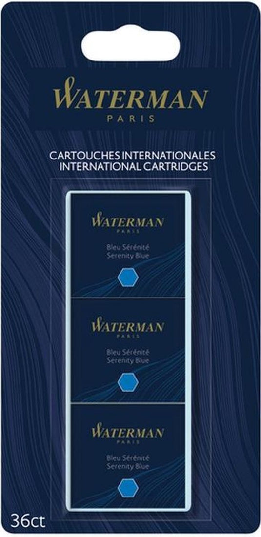 Waterman -inktpatronen | standaard formaat | serenity blue (verpakking van 36 stuks)