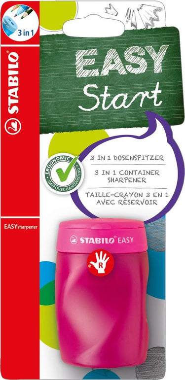Stabilo easysharpener - ergonomische 3 in 1 puntenslijper - rechtshandig - roze - geschikt voor alle potloden