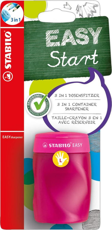 Stabilo easysharpener - ergonomische 3 in 1 puntenslijper - linkshandig - roze - geschikt voor alle potloden