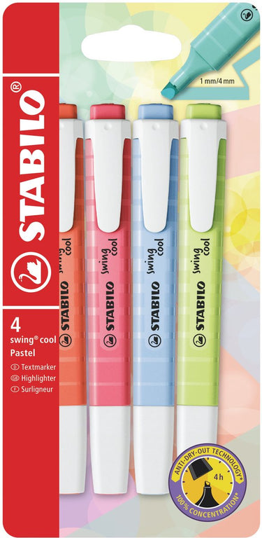 Stabilo tekstmarker swing cool 275 4-08-2 kleurenassort breed beitelpunt 4 stuks