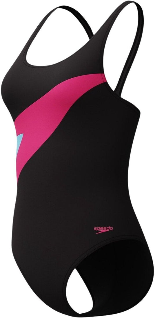 Speedo hyperboom butterfly back 1 piece dames sportbadpak - zwart roze