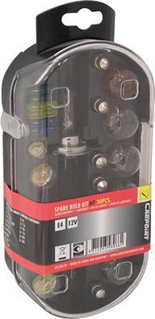Carpoint h7 autolampenset – 30-delig – e keur – 18 lampen 12 steekzekeringen - compacte opbergbox – eenvoudig te installeren