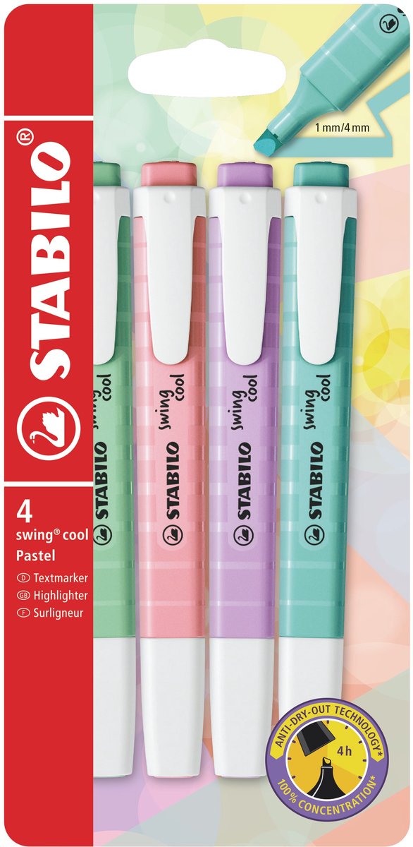 Load image into Gallery viewer, Stabilo swing cool - markeerstift - perfect voor onderweg - pastel - etui met 4 kleuren
