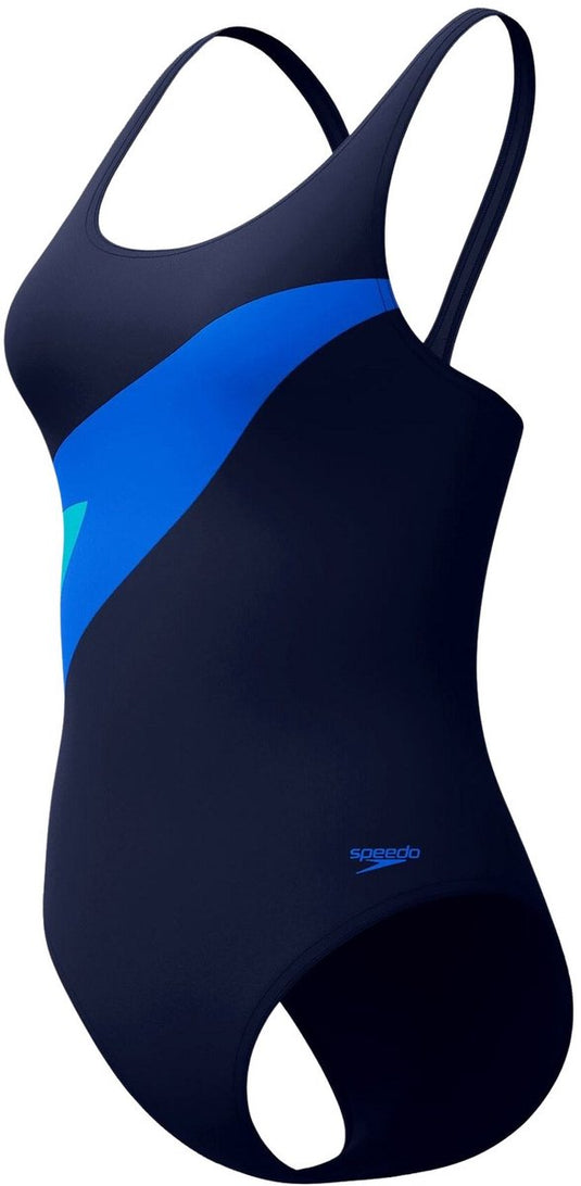 Speedo hyperboom butterfly back dames sportbadpak - kleurvast badpak dames - chloorbestendig zwempak dames - sportbadpak dames met vlinderrug - marine navy - 42
