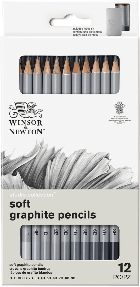 Winsor newton 0490007 professionele grafietpotloden set x12 – zachte schetspotloden tekenpotloden h t m 9b in metalen blik