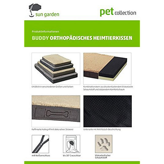Sun garden buddy orthopedisch hondenkussen 72x50x8cm beige donkerbuin