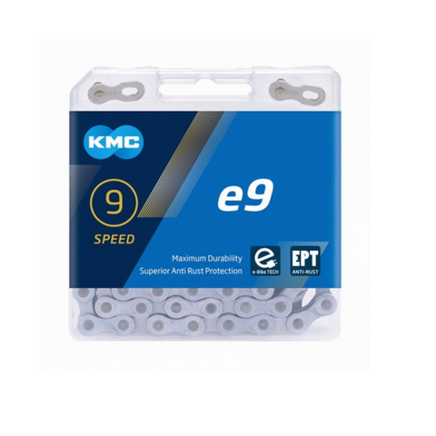 KMC chain e9 EPT, 1/2x11/128, 136 links, 6.6mm pin, 9 speed mid motor e-bike chain, anti rust