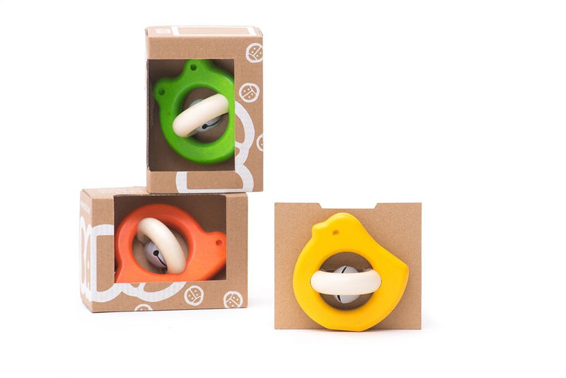 Load image into Gallery viewer, Bajo houten rammelaar vogel geel. 8x5x8
