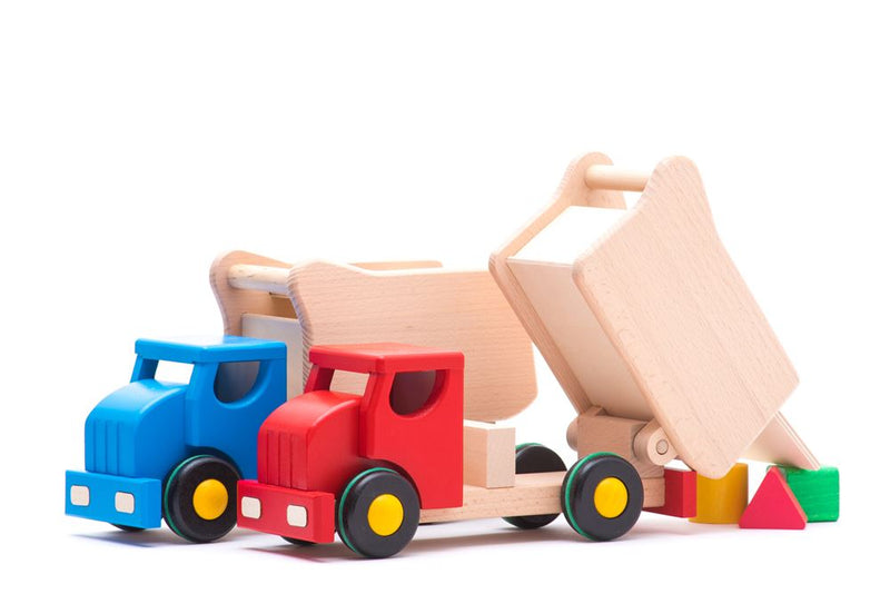 Afbeelding laden in galerijviewer, Bajo houten kiepwagen met blokken rood.
