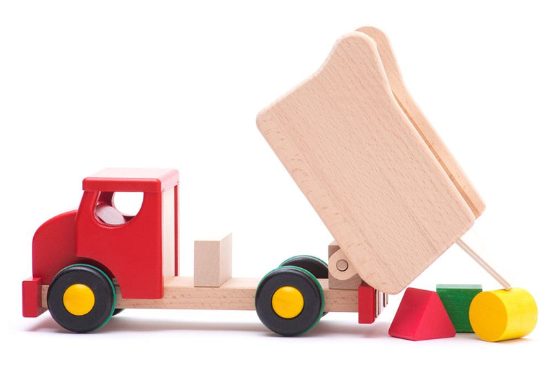 Afbeelding laden in galerijviewer, Bajo houten kiepwagen met blokken rood.
